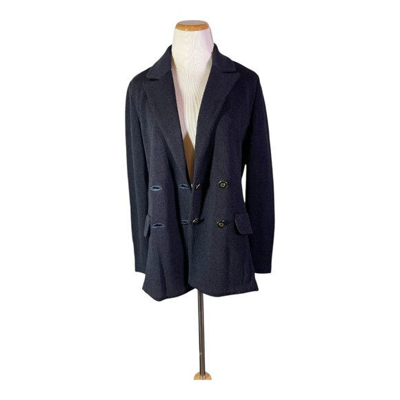 Vintage Austin Reed Size 4 Dark Navy Heavy Knit Double-Breasted Blazer Jacket - Picture 3 of 13